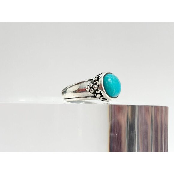 Southwest Style Oval Turquoise Bezel Set Vintage Sterling Silver Ring - sz 6 - Picture 5 of 10